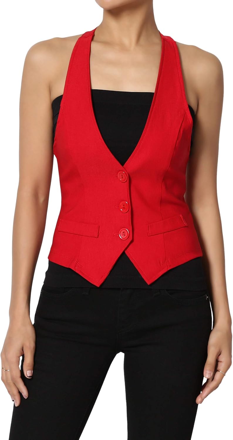 TheMogan Junior's Dressy Casual Racerback Slim Suit Vest Waistcoat Red 3XL