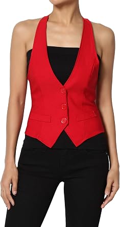 TheMogan Juniors Dressy Casual Racerback Slim Suit Vest Waistcoat Red 3XL