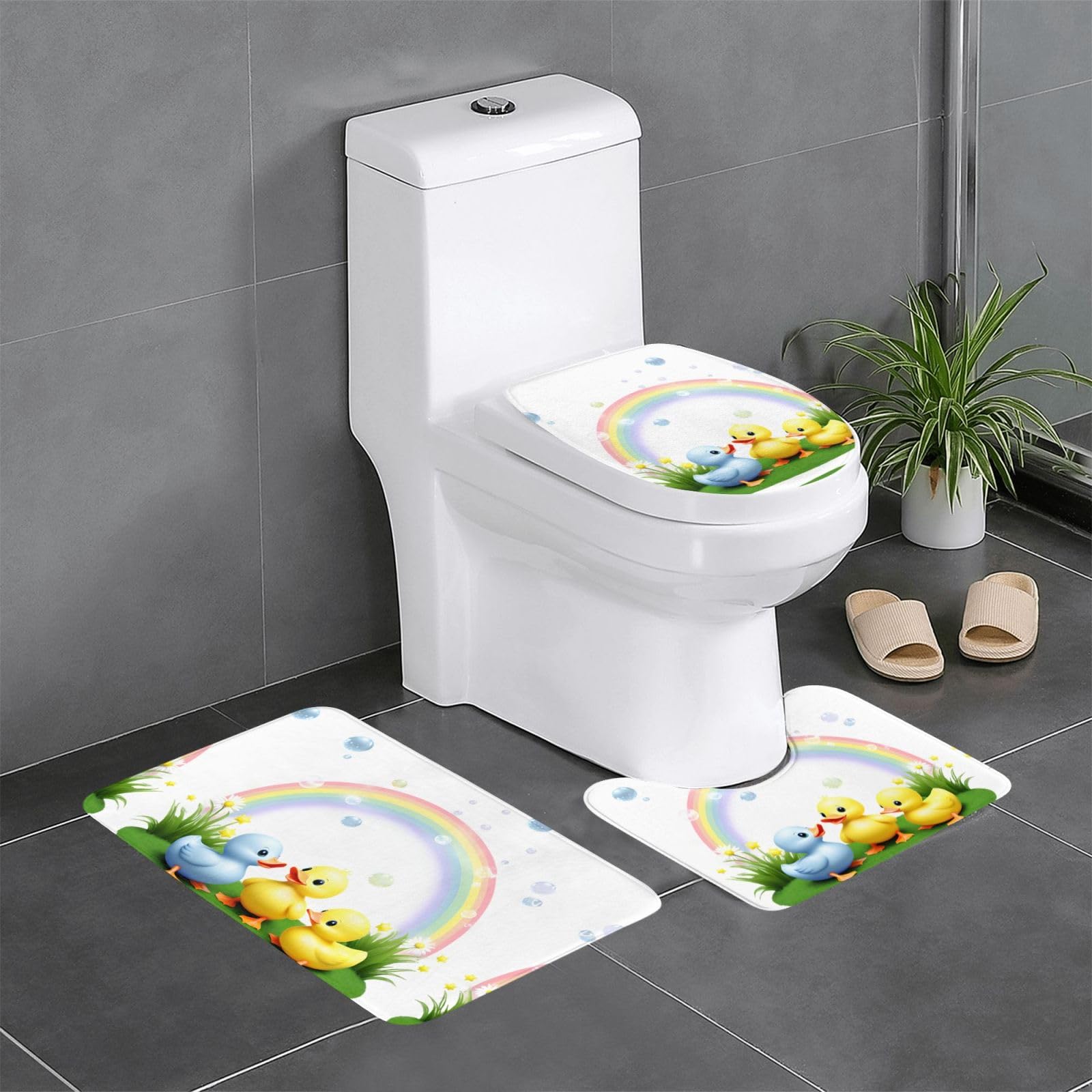 Tapis antidérapants forme U et ovale Little Duck en lot de 3 pour décoration de salle d'eau