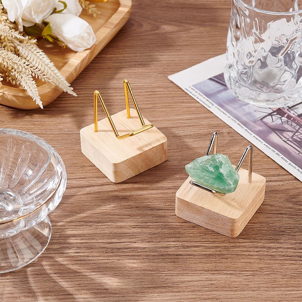 Petit Présentoir Roche & Minéraux En Laiton Et Bois - Support Élégant 6,5x6,5x8 Cm Pour Pierres, Cristaux Et Collections