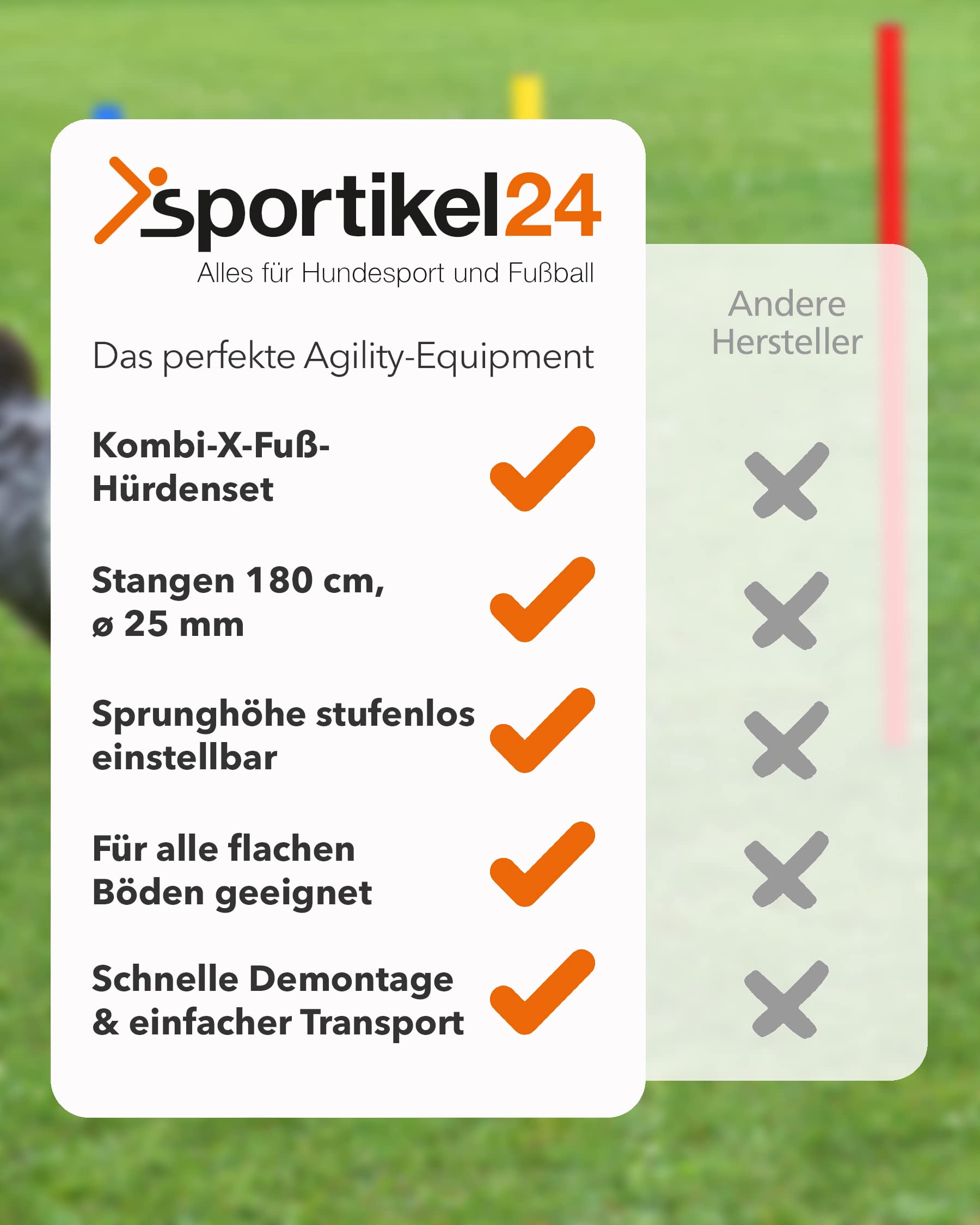 Kombi-X-Standfuß-Hürdenset – Stangen 180 cm – Training der Sprungkraft & Koordination – befüllbarer X-Standfuß – Agility-Hürde für Fußball, Leichtathletik & Hundesport