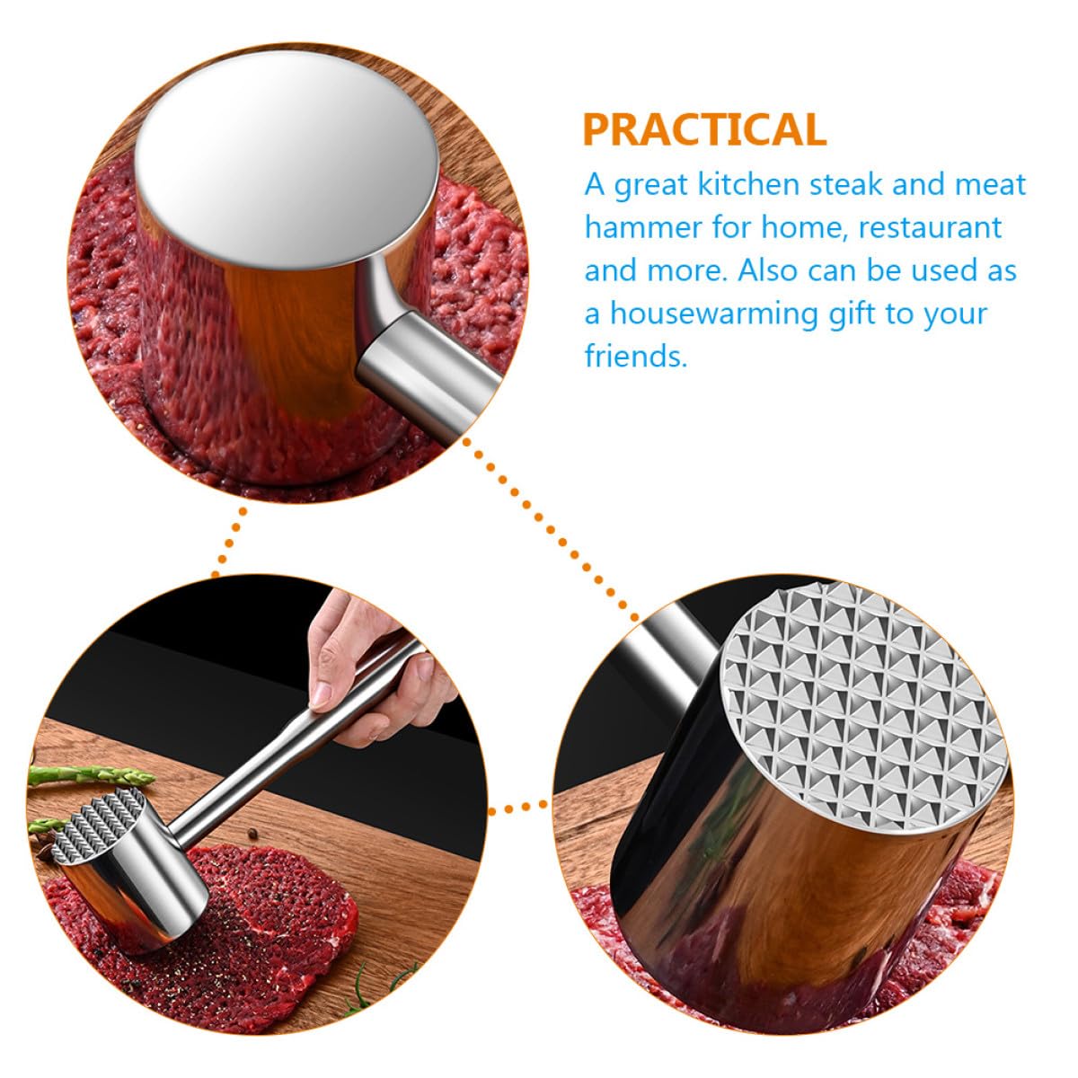 Edelstahl Fleischklopfer mit Zweifacher Oberfläche Lebensmittelecht für Zartes Steak und Geflügel Küchenwerkzeug für Haushalt und Gastronomie