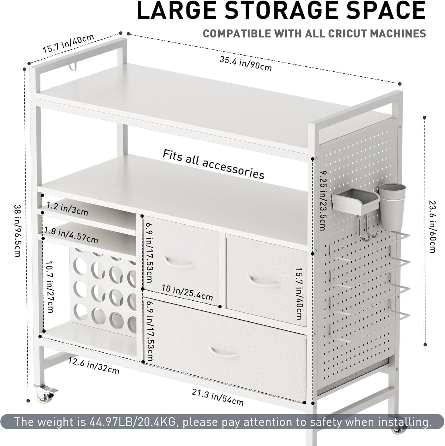 PUNLUXU Organizers and Storage Compatible with Cricut Machines - Vinyl Roll Holder, DIY Pegboard with Accessories Organizer, Rolling Craft Table with Storage Cabinet Workstation PU-04 Patent Protected