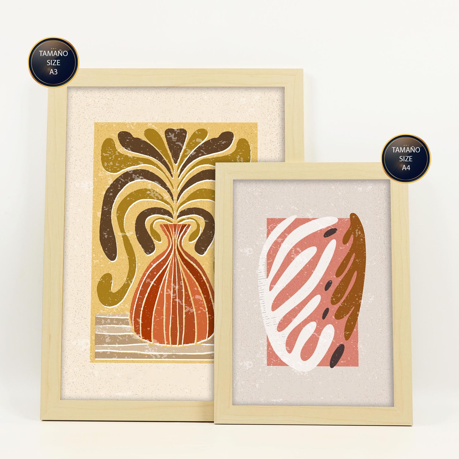 Nacnic Set de 6 Laminas de tallos de estilo étnico. Cuadros decorativos estéticos para su sala de estar, dormitorio, hogar. Impresión de arte de pared. Tamaños A4 y A3 con marcos de madera ligera