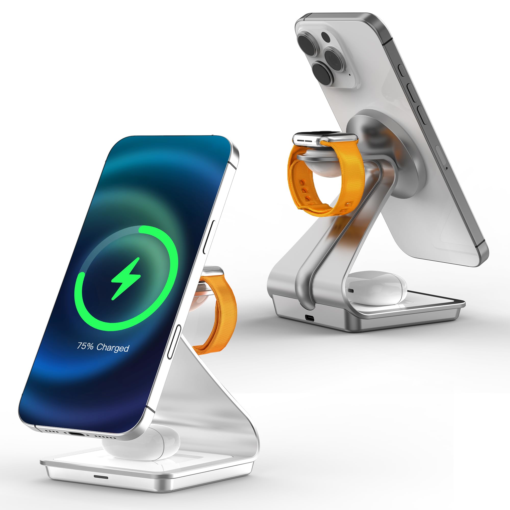 JE Indukcyjna stacja ładująca kompatybilna z ładowarką Magsafe, stacja ładująca 3 w 1, Apple Wireless Charger do iPhone 16/15/14/13/12, do Apple Watch 8/7/6/5/4/3/2/SE i AirPods 3/2/Pro (biała)