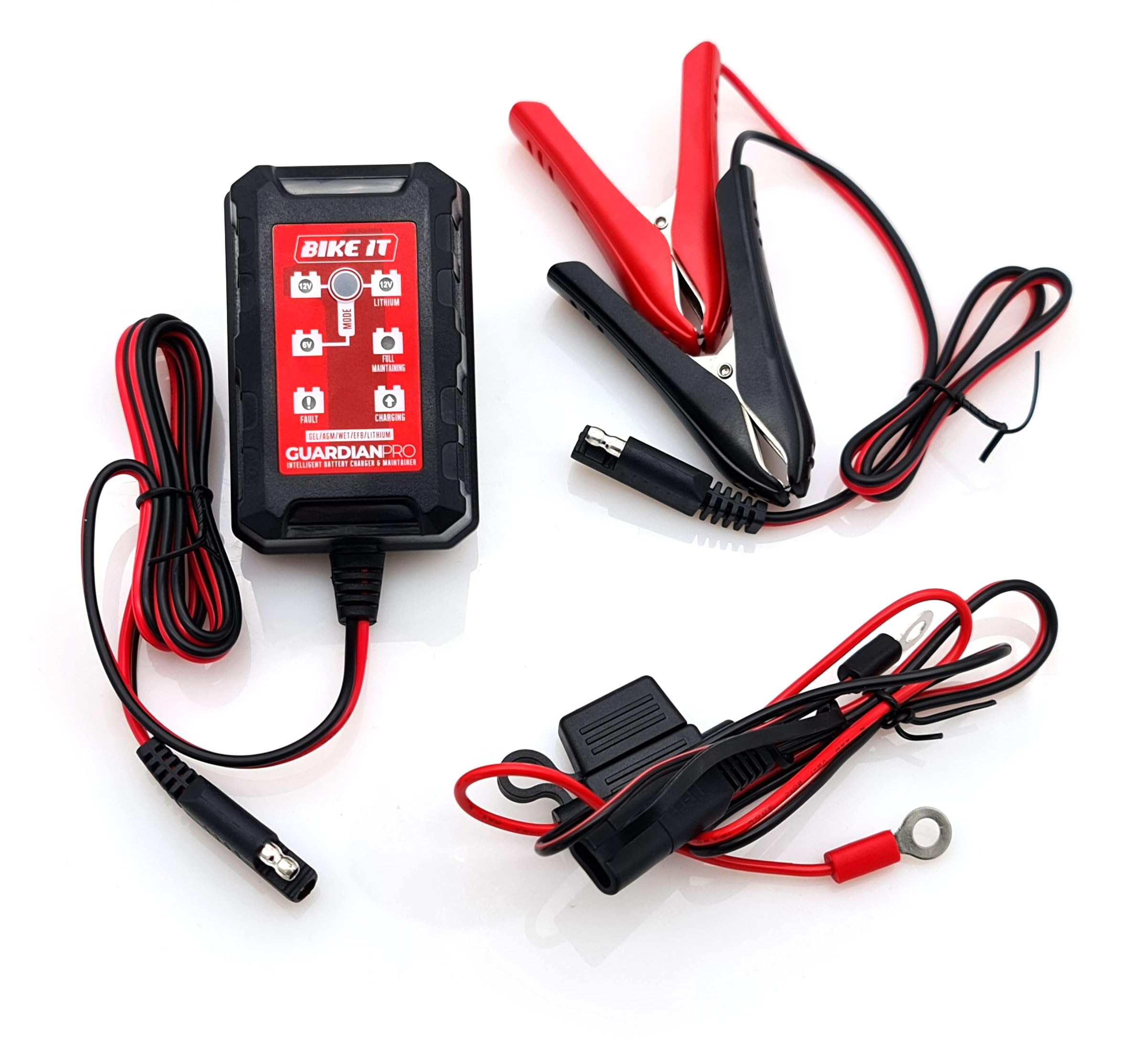 Bike It 6V 12V Battery Charger Guardian Pro Intelligent Battery Charger  and Maintainer 6/12v Suitable For Lead Acid, Gel, LiFePO4 Lithium