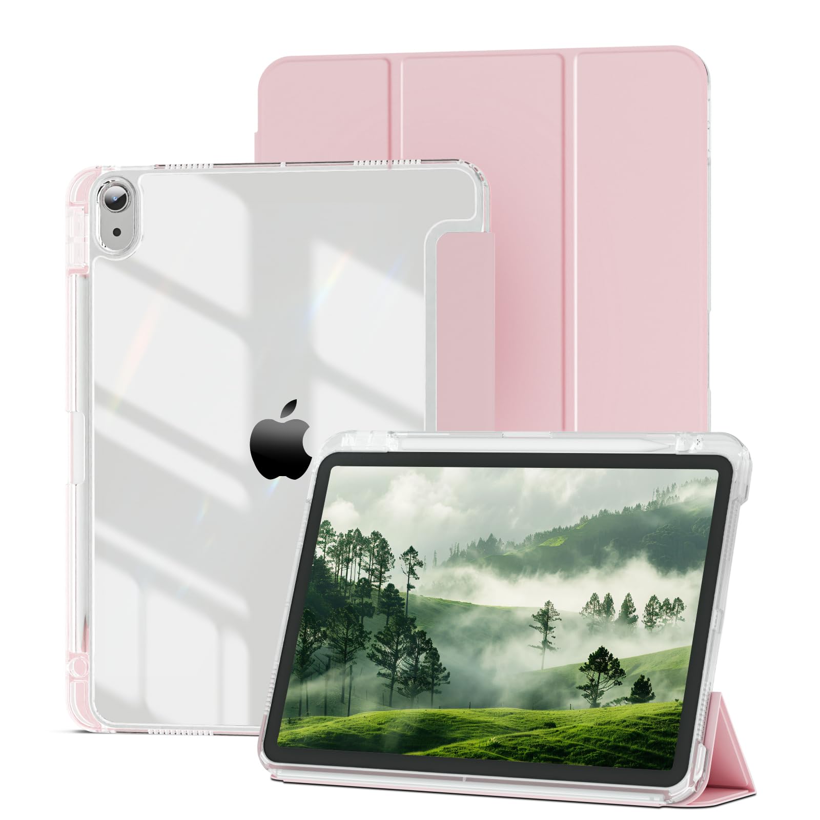KenKe for ipad 10th/11th(A16) Generation Case with Pencil Holder, Soft TPU Frame, Smart Protective Cover with Clear Back Shell for iPad 11/10.9 inch (2025/2022), Tri-fold Stand, Auto Wake/Sleep, Pink