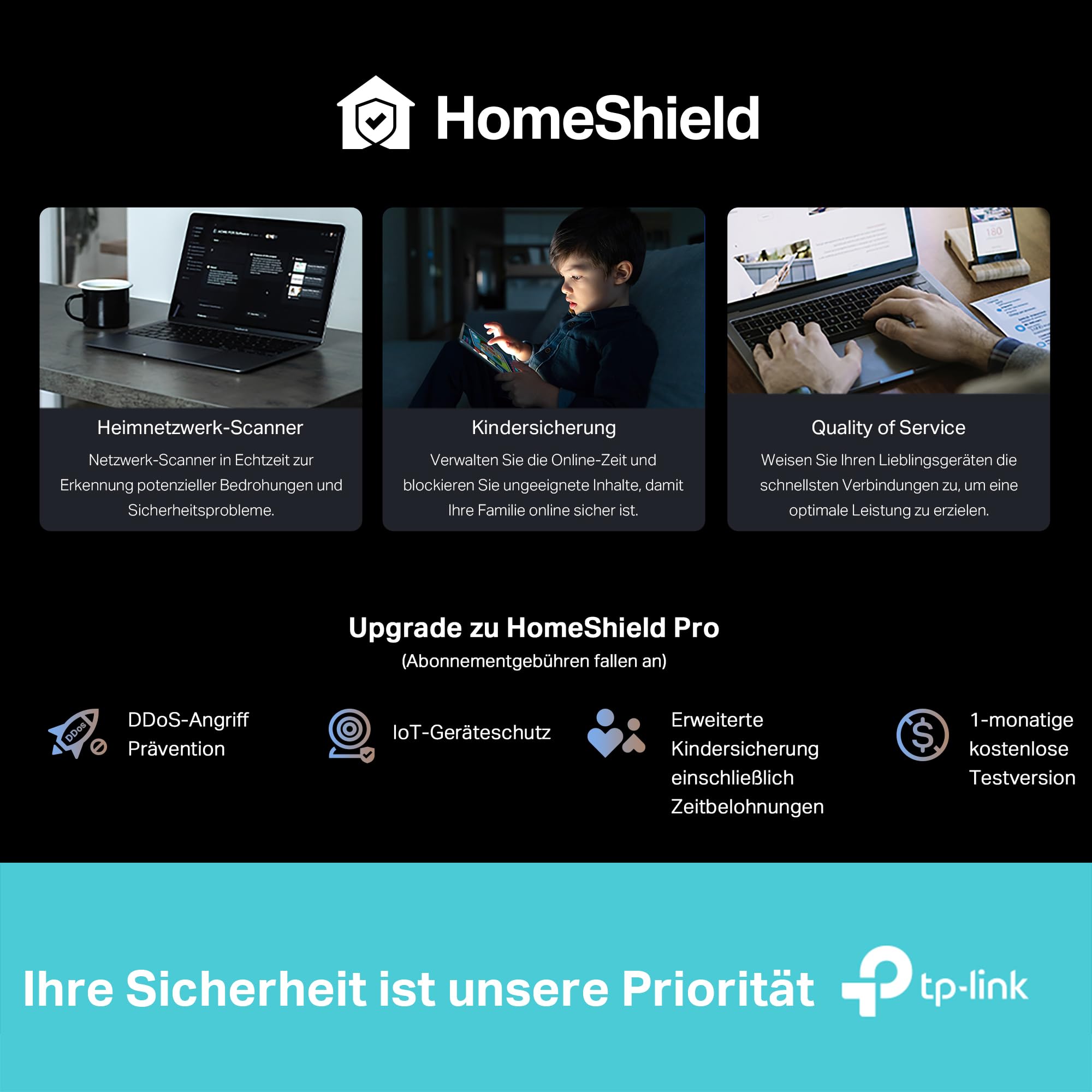 TP-Link Tri-Band BE9300 WiFi 7 Router Archer BE550, 6-Stream 9.2 Gbps, 2.5G-Ports, USB 3.0, 6 intelligente interne Antennen, VPN-Clients und -Server, HomeShield
