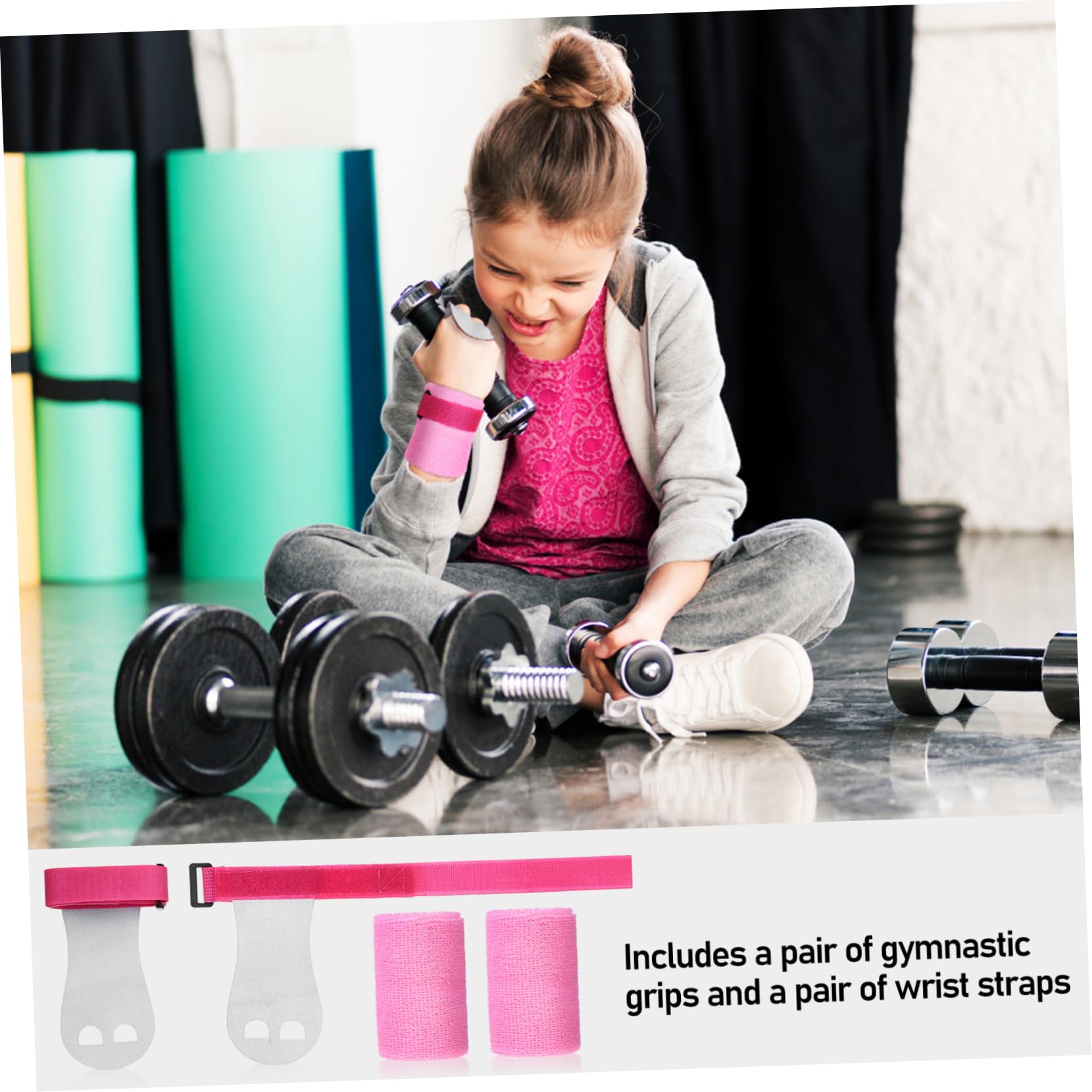 KICHOUSE 4 Pcs Gymnastics Grips Wrist Straps Palm Protectors Wrist Bindings for Kids Workout