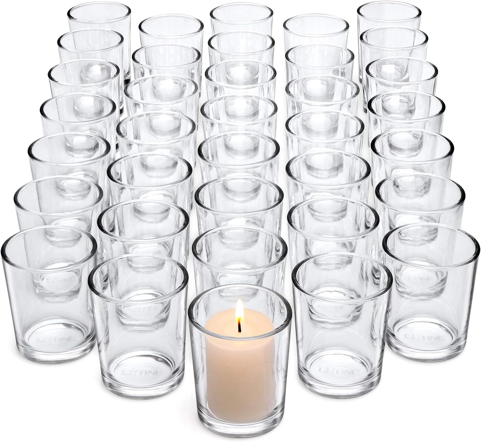 Letine 36-Pack Votive Candle Holders - Clear Glass Tea Light Holders - Glass Votive Candle Holder Bulk for Wedding Centerpieces/Home Table Decor/Propose/Christmas and Spring Party Decor