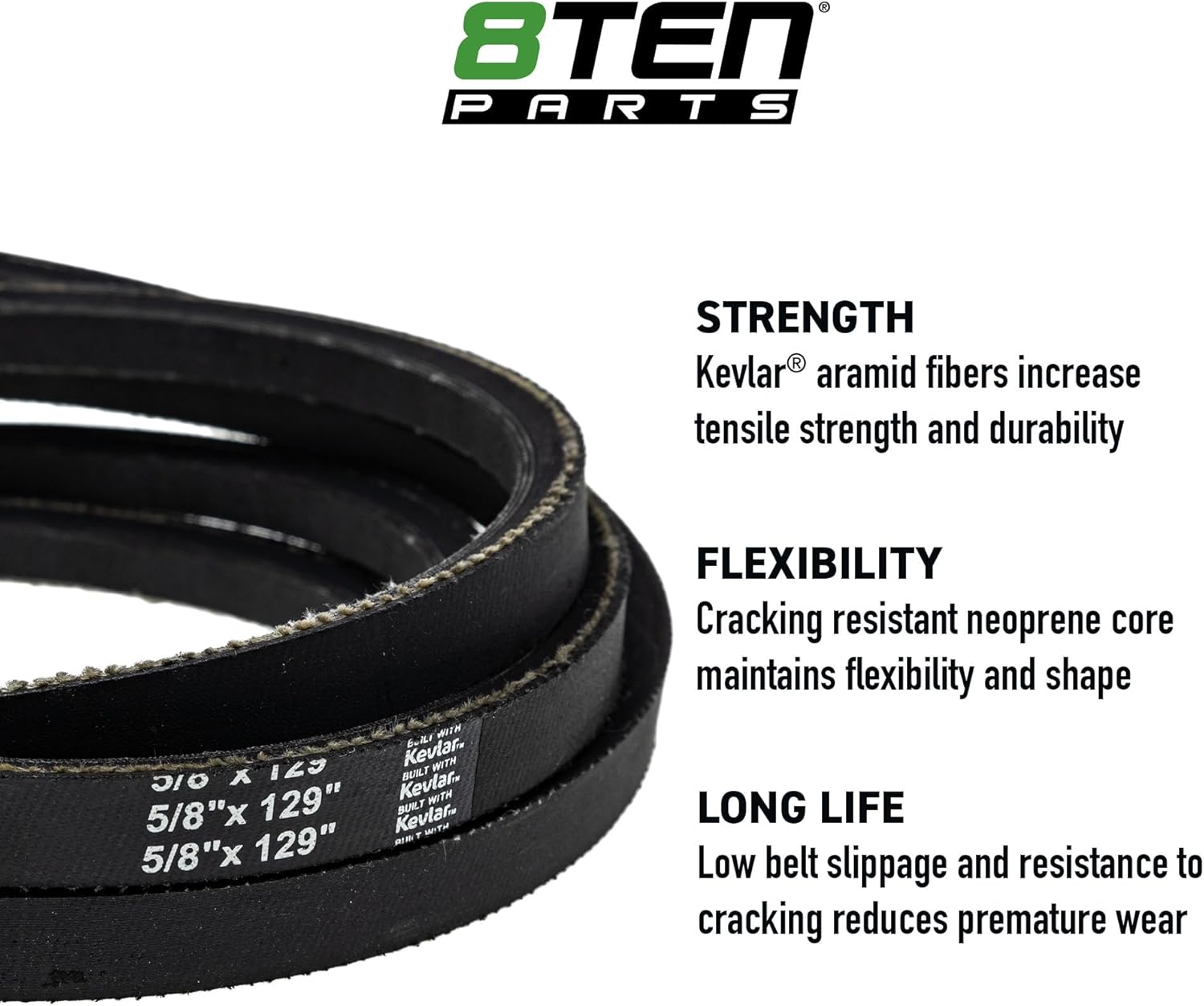 8TEN Belt with Kevlar for Exmark Lazer Z AS AC Front Runner FR524 52-Inch Deck 1-633366 7-078143 129 x 5/8