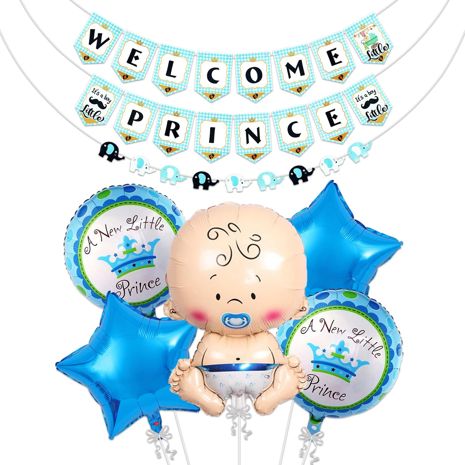 Rozi Decoration Foil, Paper Baby Boy Prince Welcome Home Decoration Kit Set Of 6 Pcs Welcome Our Little Prince Decoration Party Supplies For Baby Boy, Welcome Baby Boy Decoration In Room, Multicolor