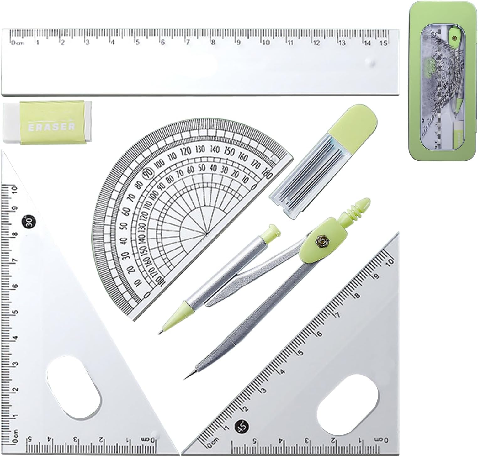 Generic Bousson Set - Geometry Set, Geometry Kit for and Students, Geometry Set with School Storage Box, Reporter and Compass Ensemble