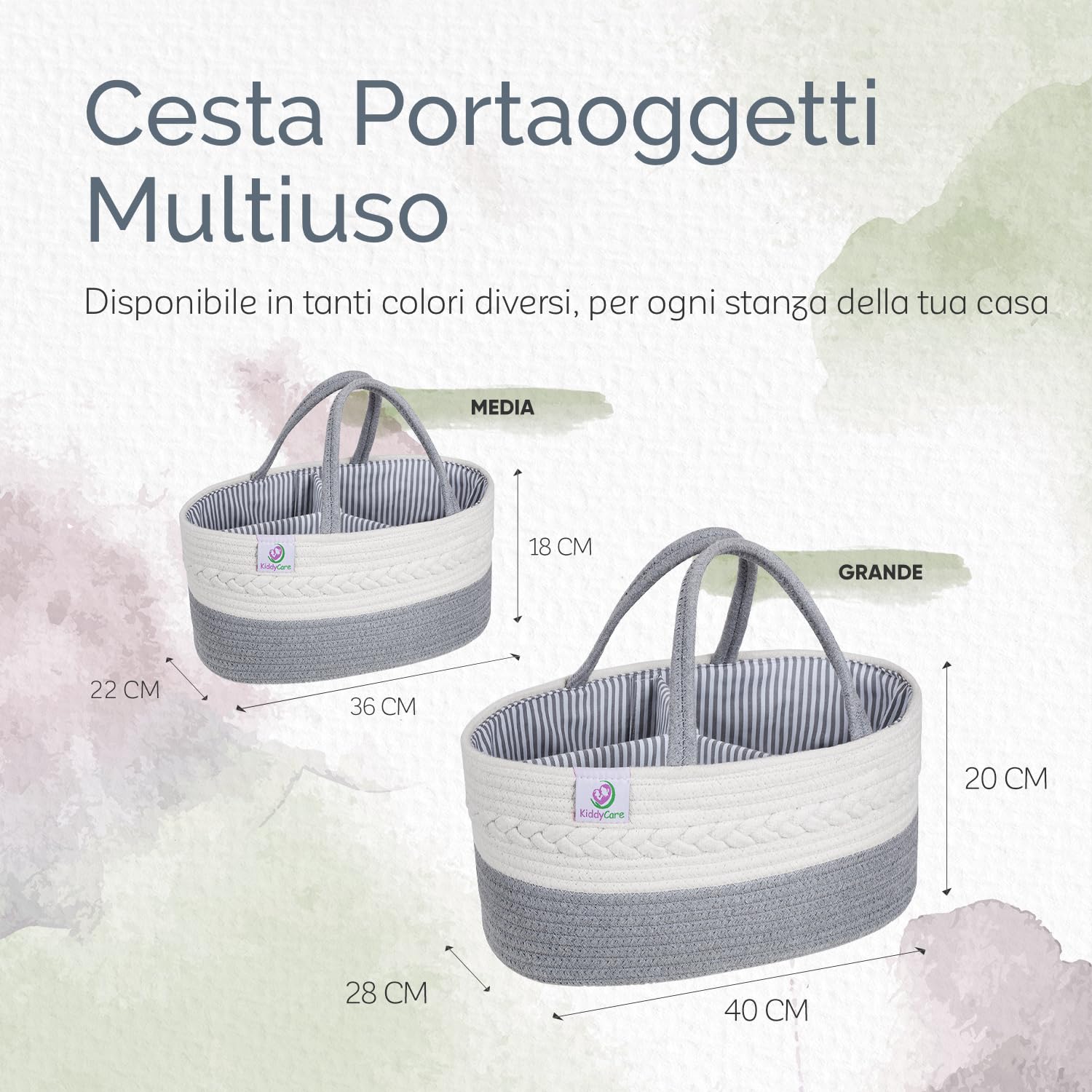 Cesta Portapannolini a 3 Scomparti (Grigio, Medio) – Organizer Fasciatoio per Neonati con Divisorio Rimovibile – Porta Pannolini, Salviette, Creme per il Cambio – Portaoggetti per Casa o da Viaggio