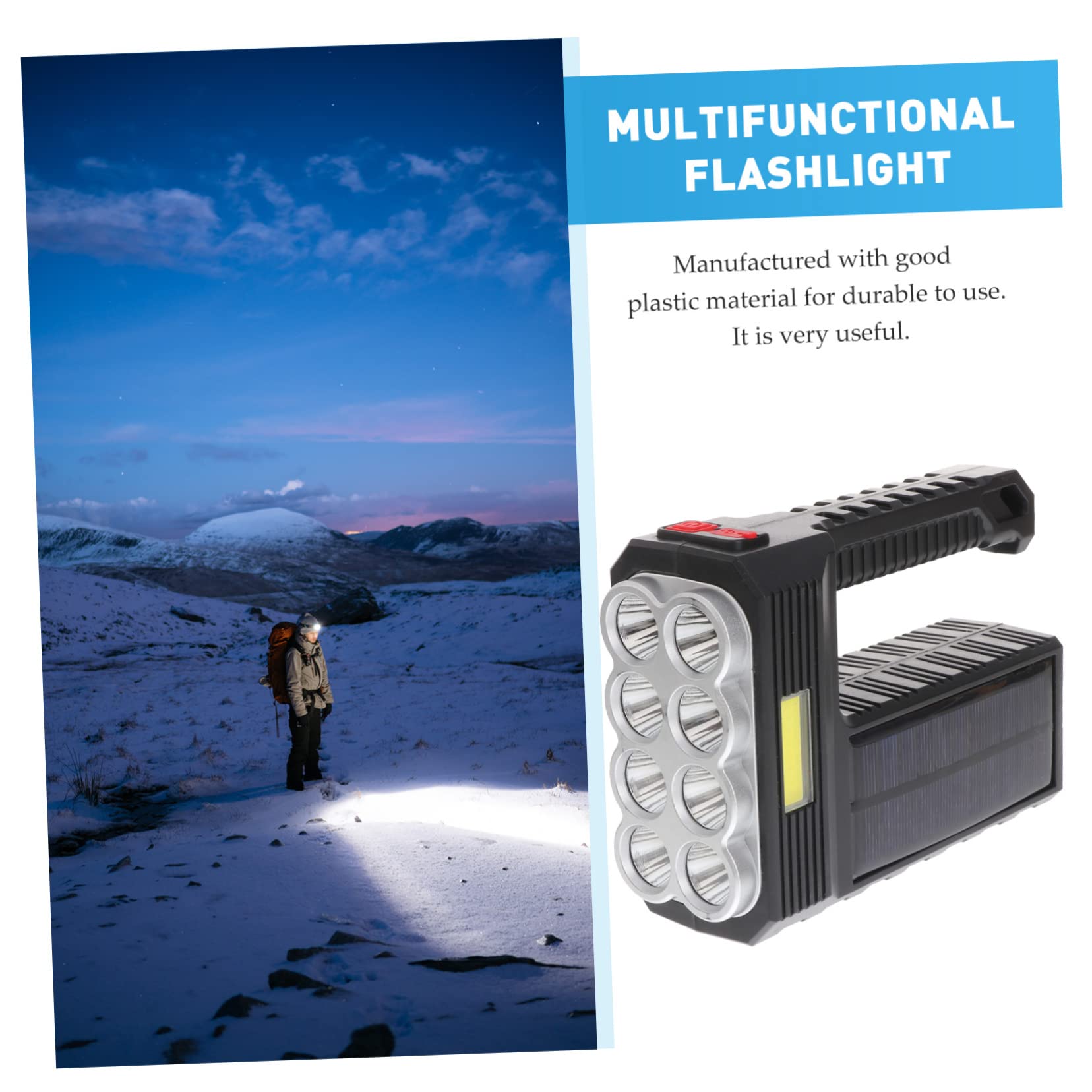 ORFOFE Torcia Solare da Campeggio LED Portatile, Ricaricabile, in Abs, Ricarica Usb, per Attività All'aperto e Pesca, 1200
