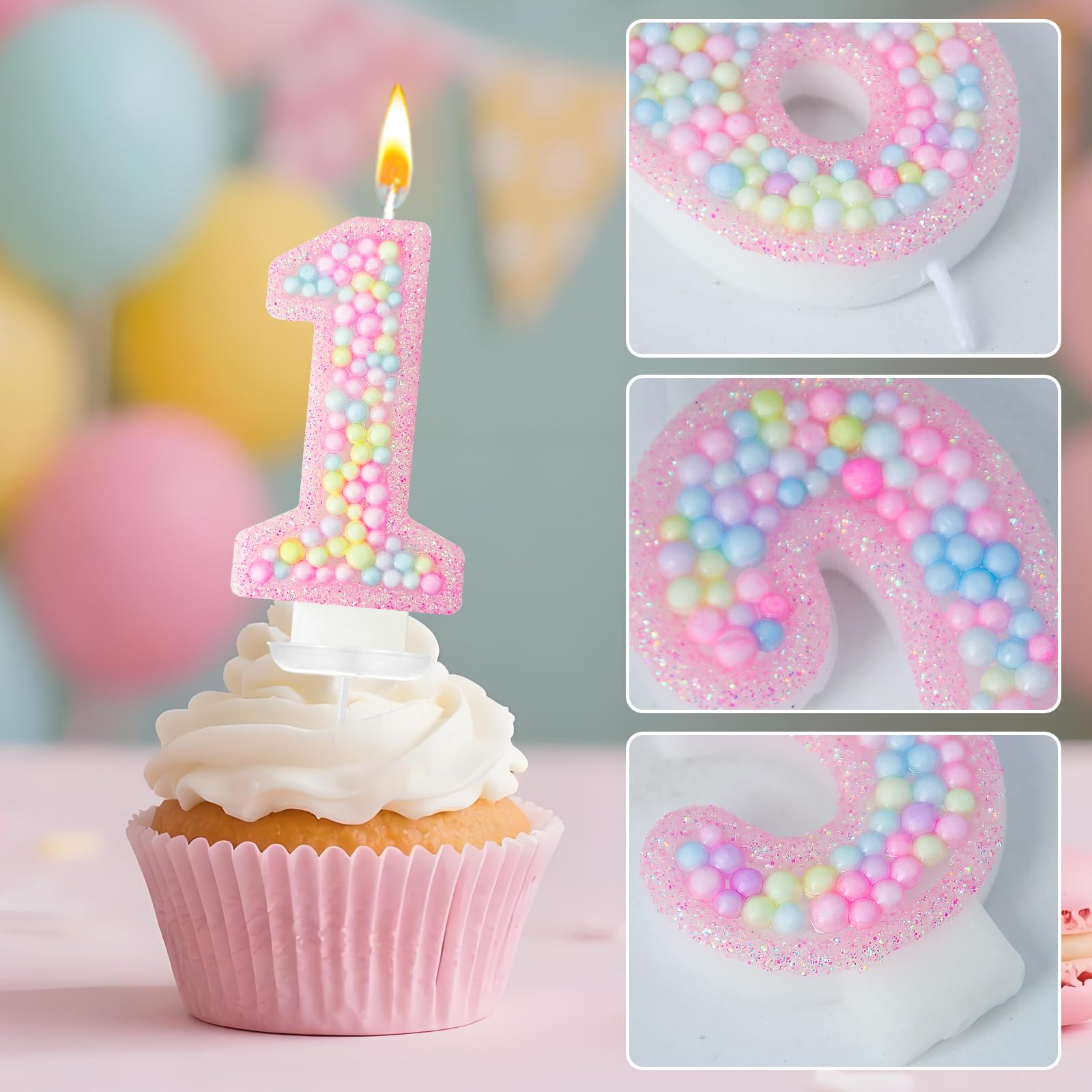 Zlongron Geburtstag Zahl Kerzen, Handgemachte Macaron 3D Flash Nummer 1 Kerze, geeignet für Mädchen und Jungen Geburtstage, Hochzeiten, Jubiläen, Themenparty Kuchen Dekorationen (1)