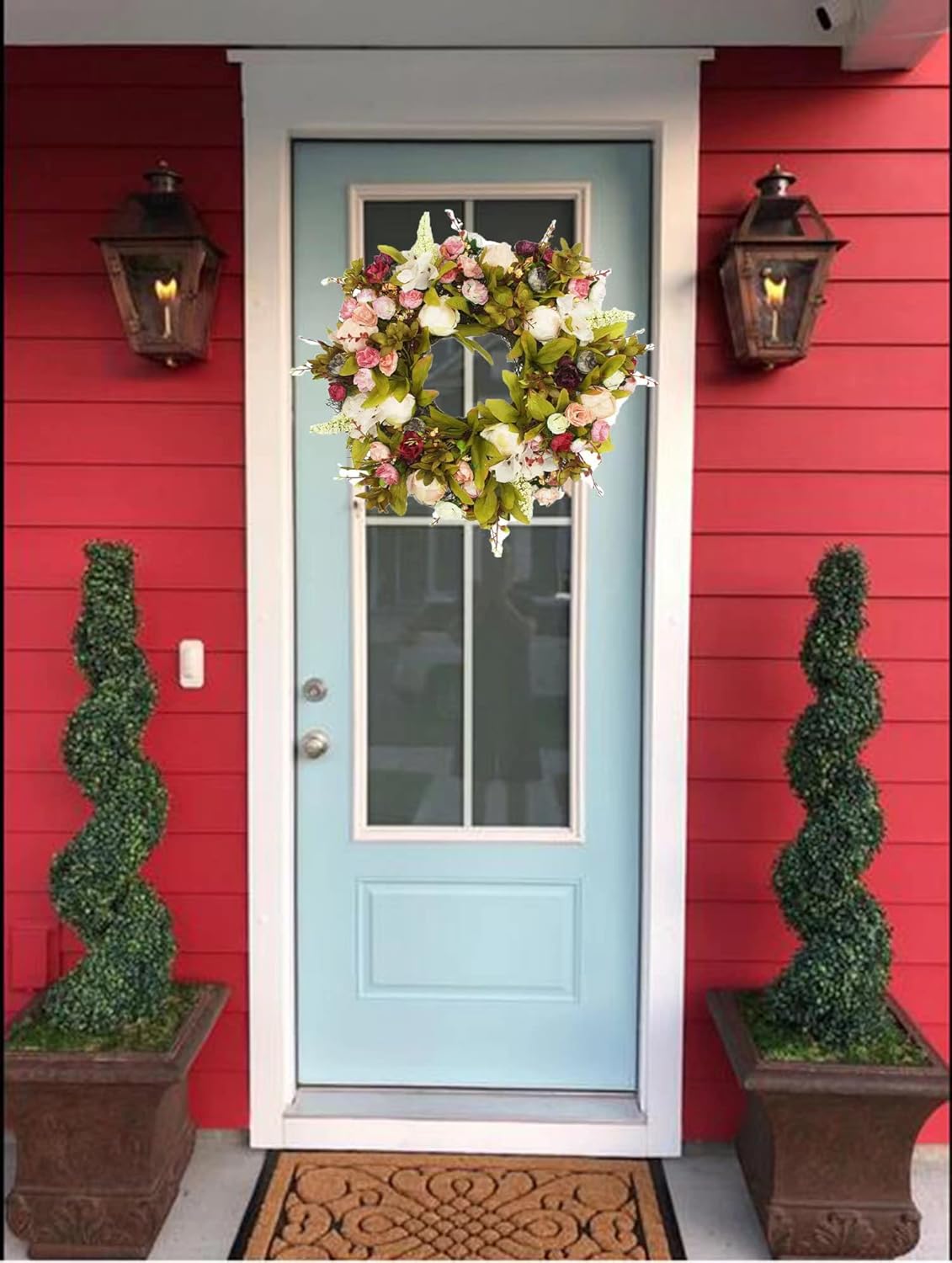 Silk Flower Wreath, Artificial Farmhouse Peonie, Vintage Blooming Wreath for Front Outside Door Wedding Wall Home Decor (Bud Flowers)