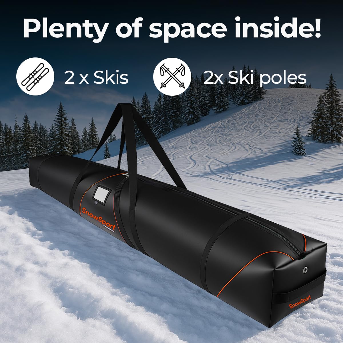 Prestige PRO Double Ski Bag – Borsa da sci per 2 paia + bastoncini + accessori da sci IMBOTTITA – ideale per viaggi sciistici in aereo, autobus, treno, auto con cinghie di compressione e