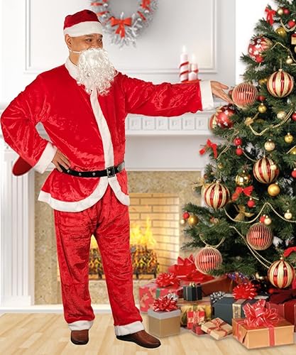 Miniatura 2 de Disfraz de Papá Noel de Navidad, traje de franela de terciopelo para adultos, disfraz clásico para hombres