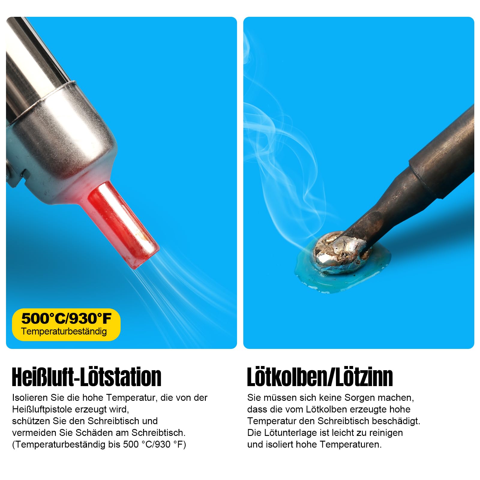 500℃ Reparatur- und Lötmatte Silikon, 4.5mm Ultradicke Silikon Arbeitsmatte, Soldering Mat Antistatisch für Lötpistolen, Heißpistolen - Elektronikreparaturen - Silikon-Lötmatte (50x35cm)