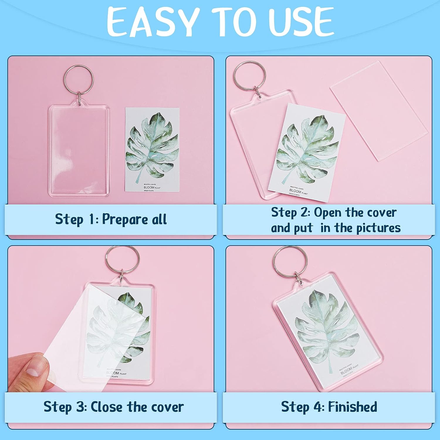 Inbagi 150 Pcs Picture Frame Keychain Clear Acrylic Photo Insert Blank Rectangle Keychain Keyring Gifts for Men Women DIY Craft Graduation
