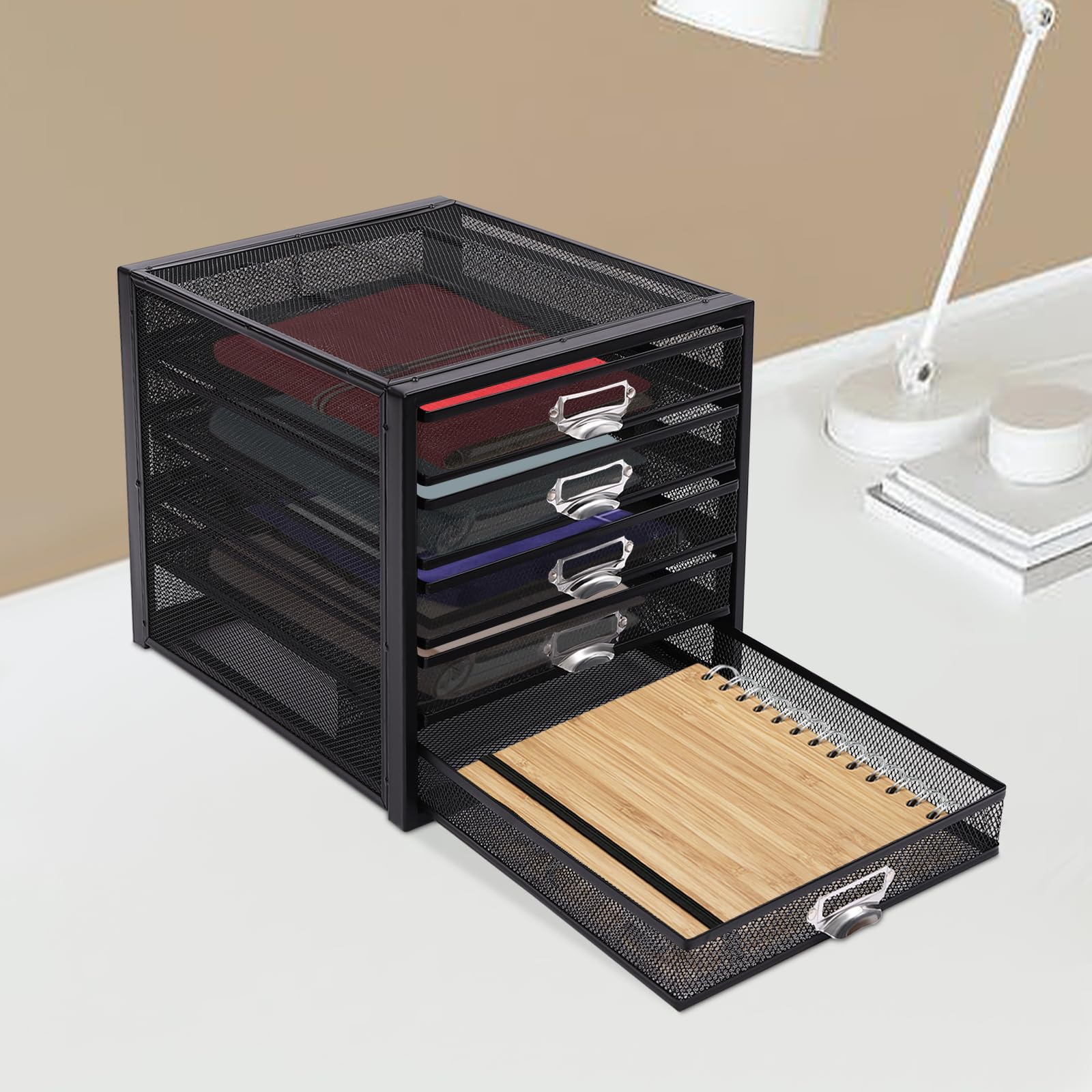 Organizzatore da scrivania 5/10 cassetti da scrivania organizzatore documenti multifunzione di carta File Stand in rete metallica organizer da scrivania per ufficio scuola (5, nero)