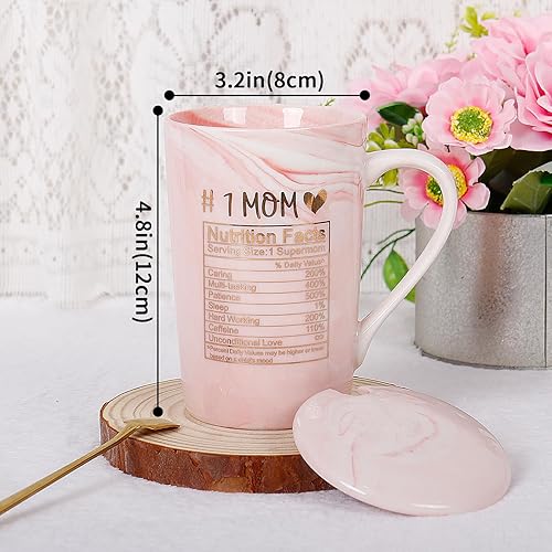 Miniatura 3 de Taza de café para mamá, taza de café de 12 onzas con exquisita caja de cuchara de embalaje, taza de ideas divertidas de mármol de cerámica rosa,