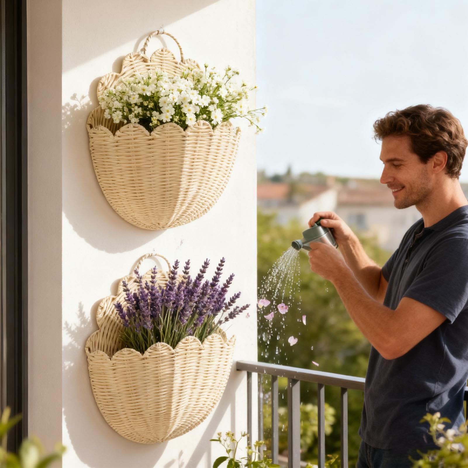Aufbewahrungskorb aus Weide | Rustikaler Wandorganizer | Handgeflochtener, dekorativer Korb mit Muschelkanten | Für die Dekoration von Schlafzimmer, Badezimmer, Küche, Kinderzimmer, Landhausstil,