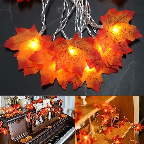 Paquete de 2 Guirnalda de luces de decoración de hojas de otoño total de 40 pies 80 ledes decoración de otoño enchufe para cosecha en interiores y