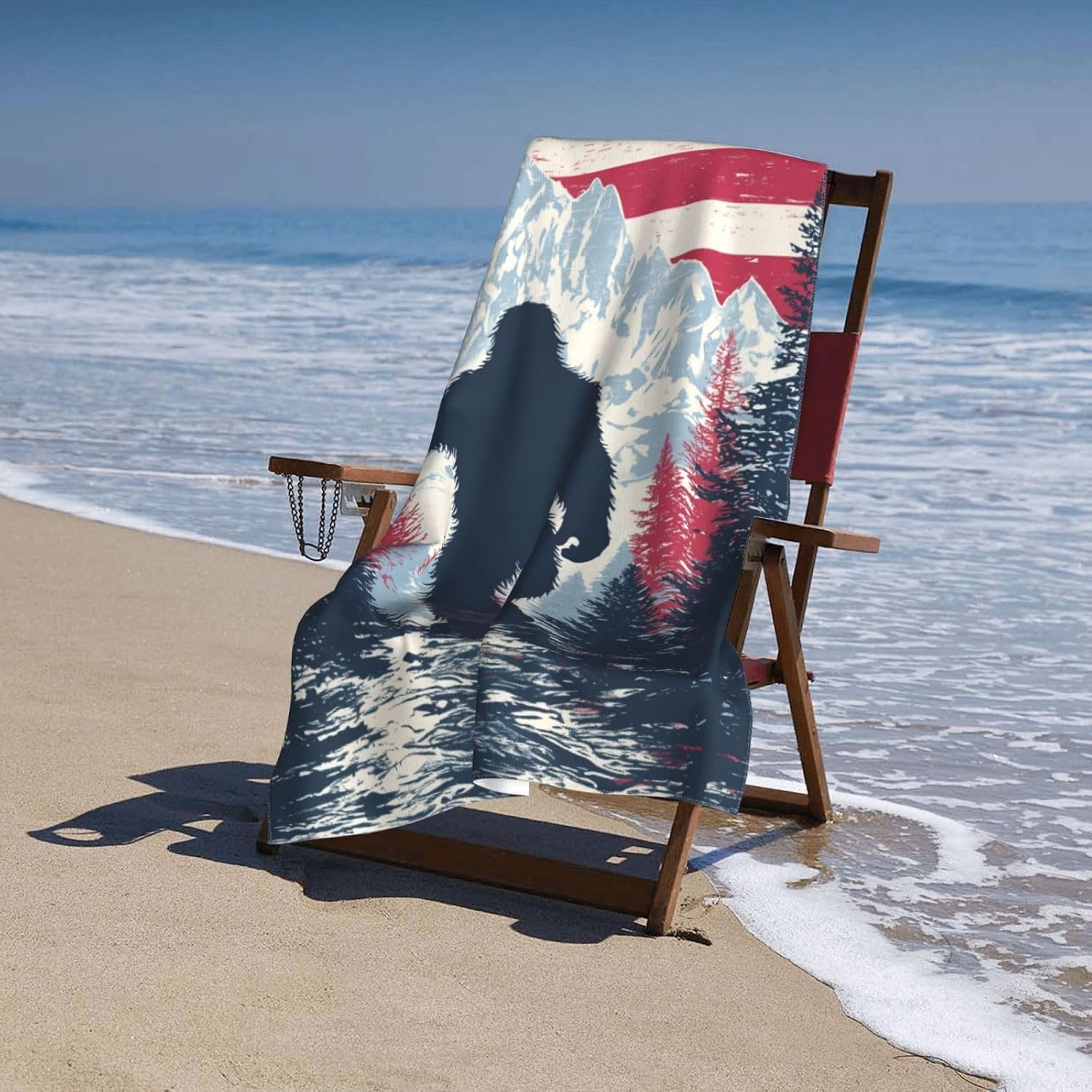 American Flag Bigfoot Beach Towel Microfiber Sand-Free Soft Absorbent Quick Dry Sasquatch Bath Towel for Travel Pool Swimming Bathroom Travel Gifts for Men Women Beach Accessories 31x51 in