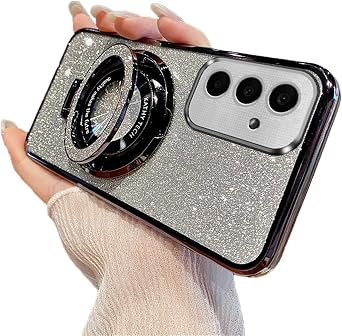 LEMAXELERS Glitter Case for Samsung Galaxy S25 FE, Cute Bling Sparkle Women Girls Case with Ring Stand Camera Protector Soft TPU Shockproof Cover for Samsung Galaxy S25 FE, Black DS