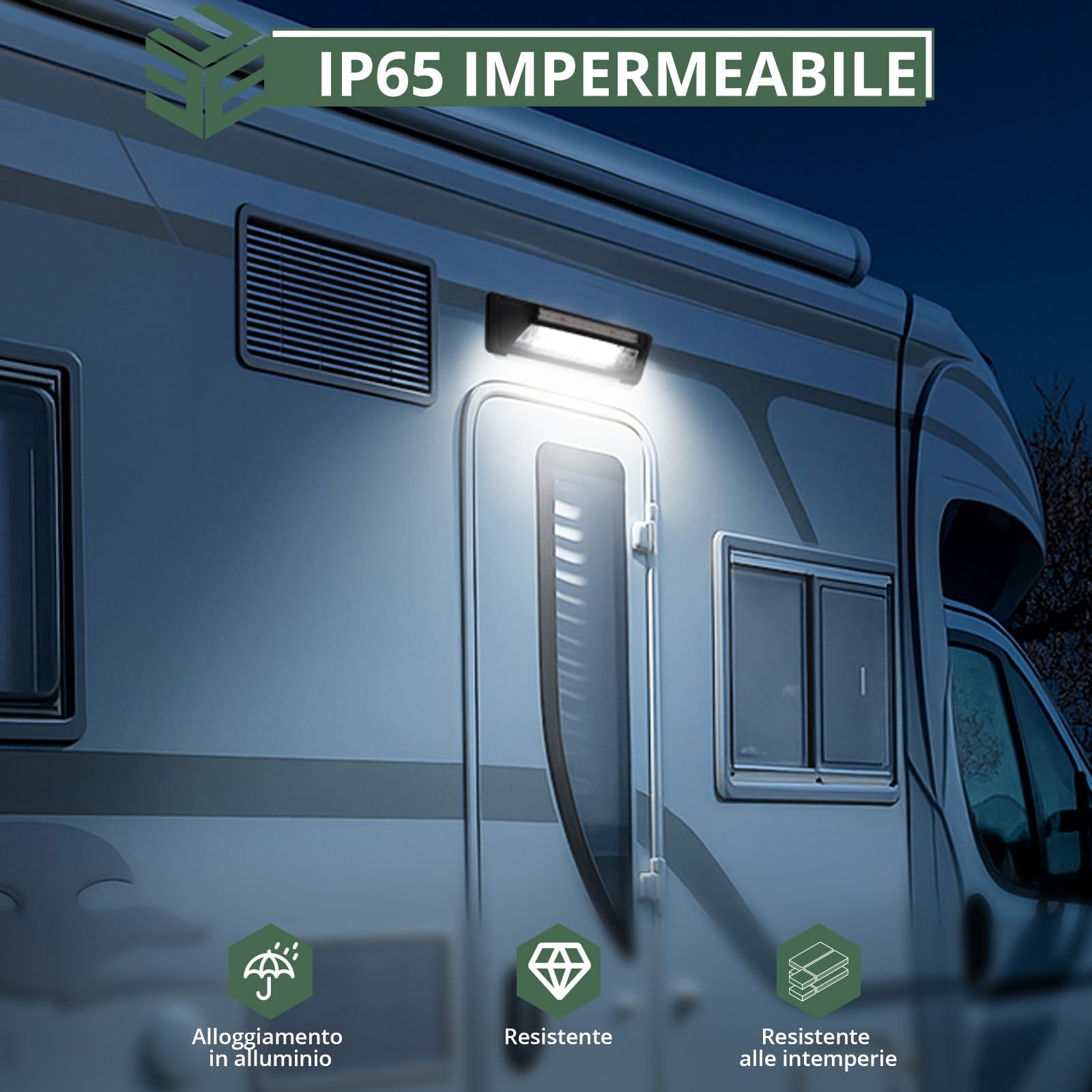 EYPINS Luce Esterna per Camper 40 LED 60W 6000LM 10-48V IP65 Impermeabile con 6 Modalità di Lampeggiamento per Roulotte Caravan Furgone,Conforme E9