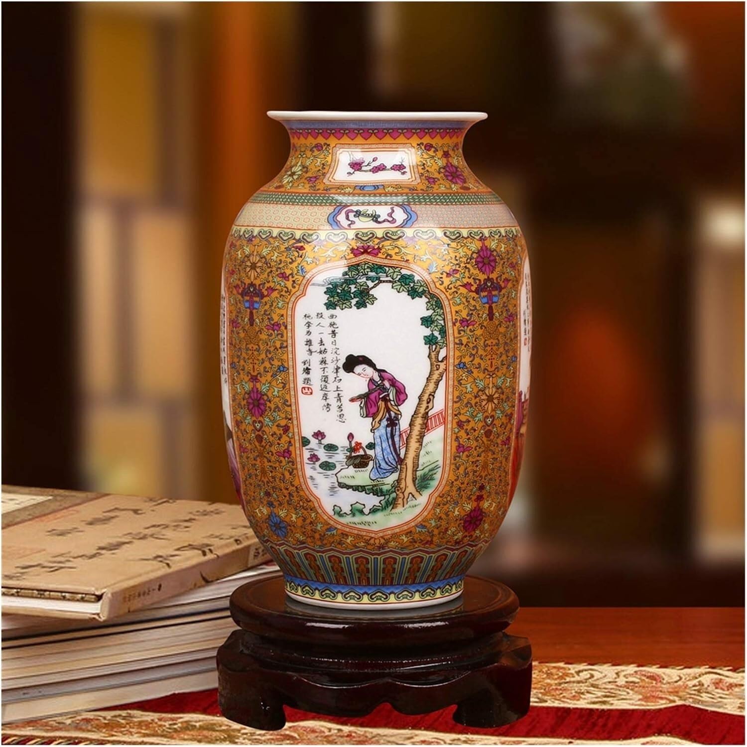 Bzgpmfud One Color Vase Desktop Jingdezhen Ceramic Enamel Four Ancient Beauties Four Vases Decoration Flowers