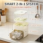 Portable Ice Maker for Freezer with Ice Bin Fast,Press-Style Ice Box,Mini Ice Cube Tray,ICES Storage Container for Freezer,Chilling Drinks,Whiskey & Cocktails,One-Touch Operation (White)