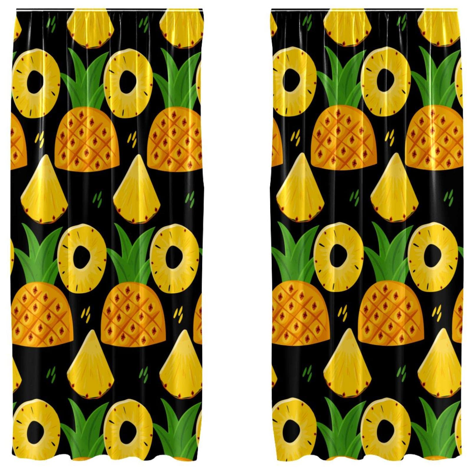 Rideaux de salon jaune ananas et kiwi 140x213 cm
