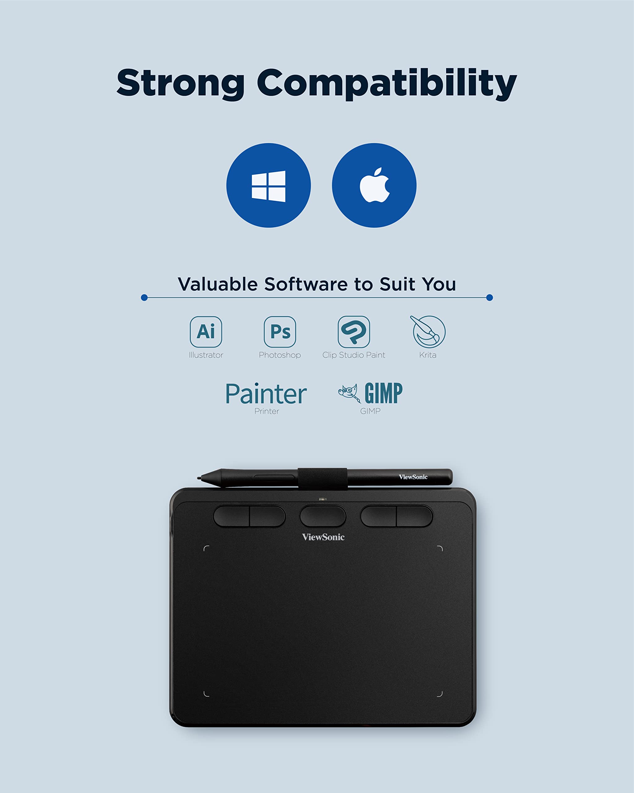 ViewSonic PF720 Tableta gráfica de 7 pulgadas, portátil y versátil para estudiantes y creativos, 8.192 niveles de presión de lápiz y +-60 grados de inclinación, compatible con Mac y Windows