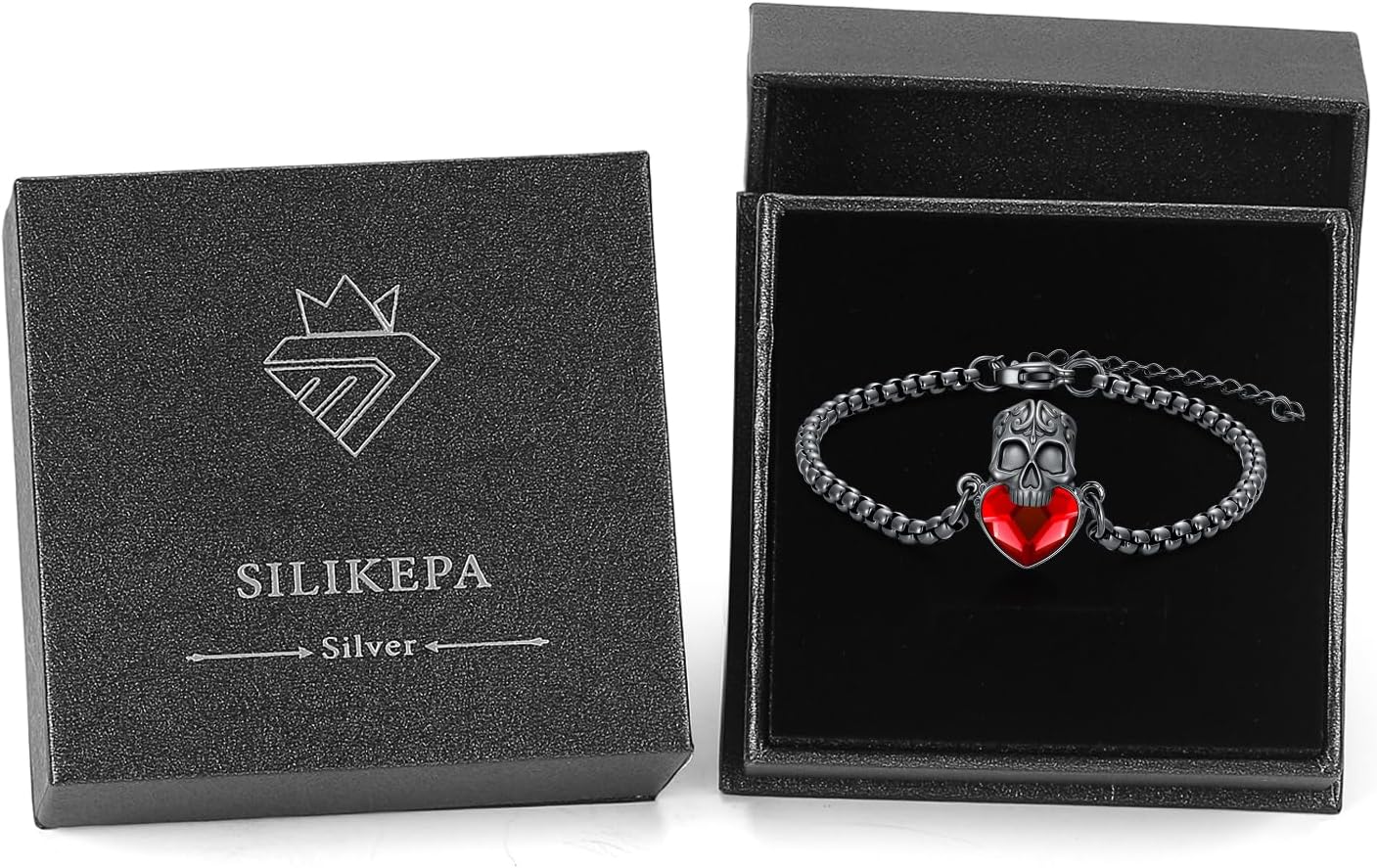 Skull Bracelet 925 Sterling Silver Skull Crystal Bracelet Adjustable Bracelet Gothic Bracelet Skull Jewelry Gift for Women Men - Image 7