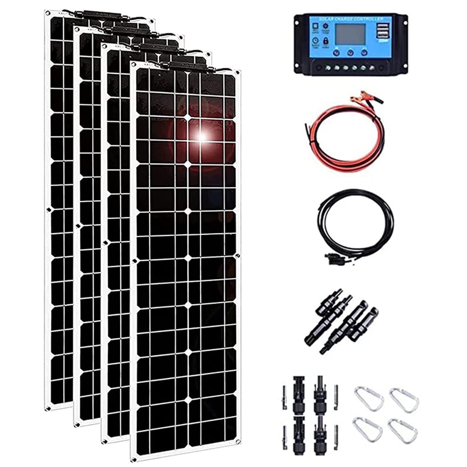Pannello solare flessibile 4x200w 18v, modulo fotovoltaico monocristallino ad alta efficienza con regolatore da 40 A per barca, auto, camper, furgone, roulotte, tetto, capannone, superfici irregolar