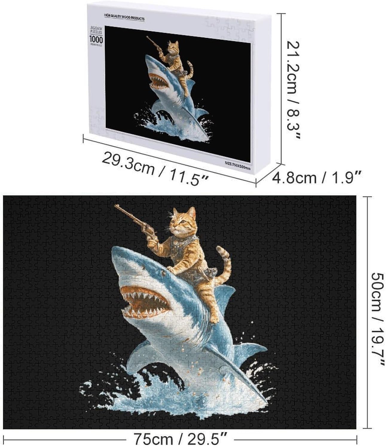Shark Cat Puzzles for Adults 1000 PCS Wooden Jigsaw Puzzle Wall Decor Christmas