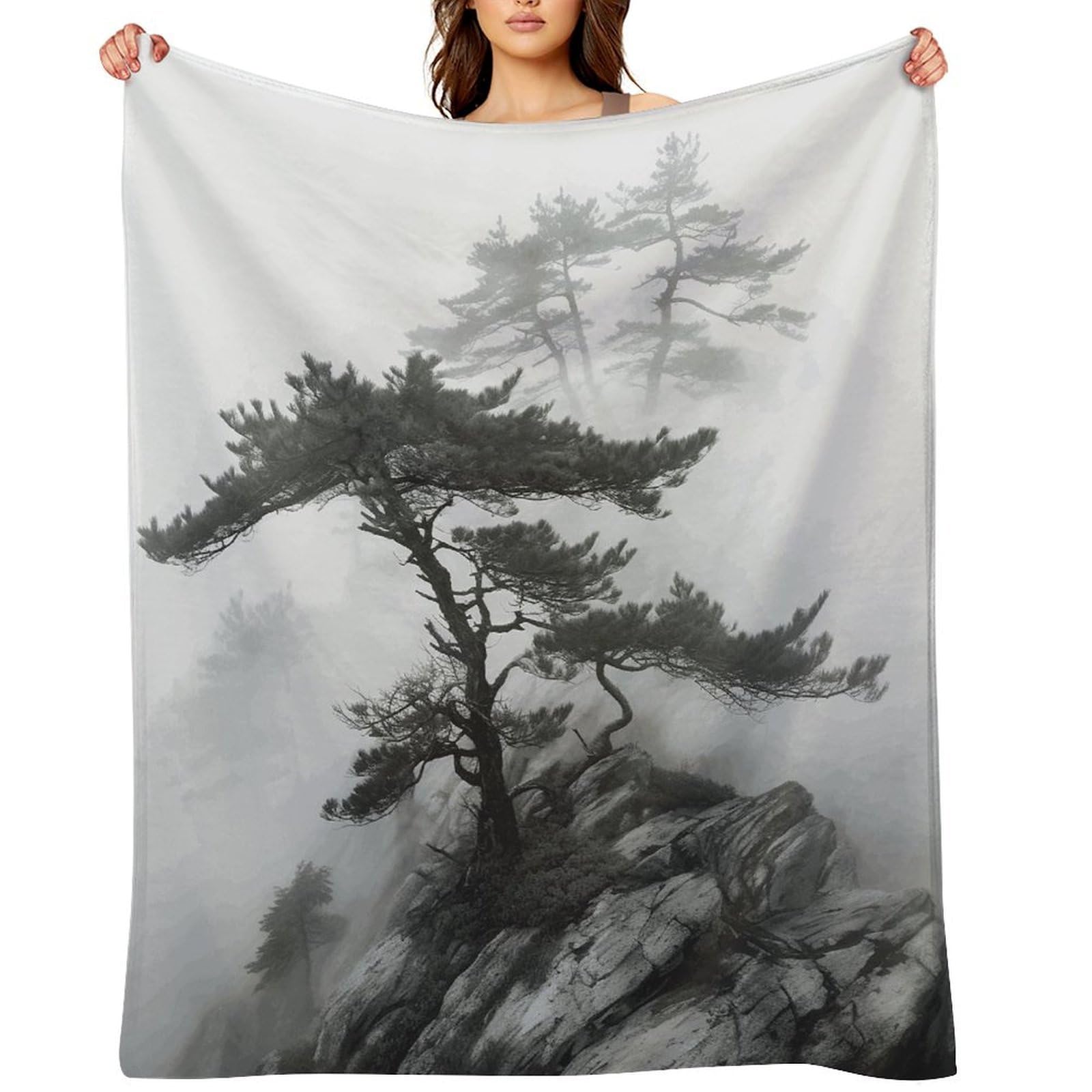 Fekiloot Style Foggy Mountain Pine Tree Throw Blankets Camping Blanket40 X50