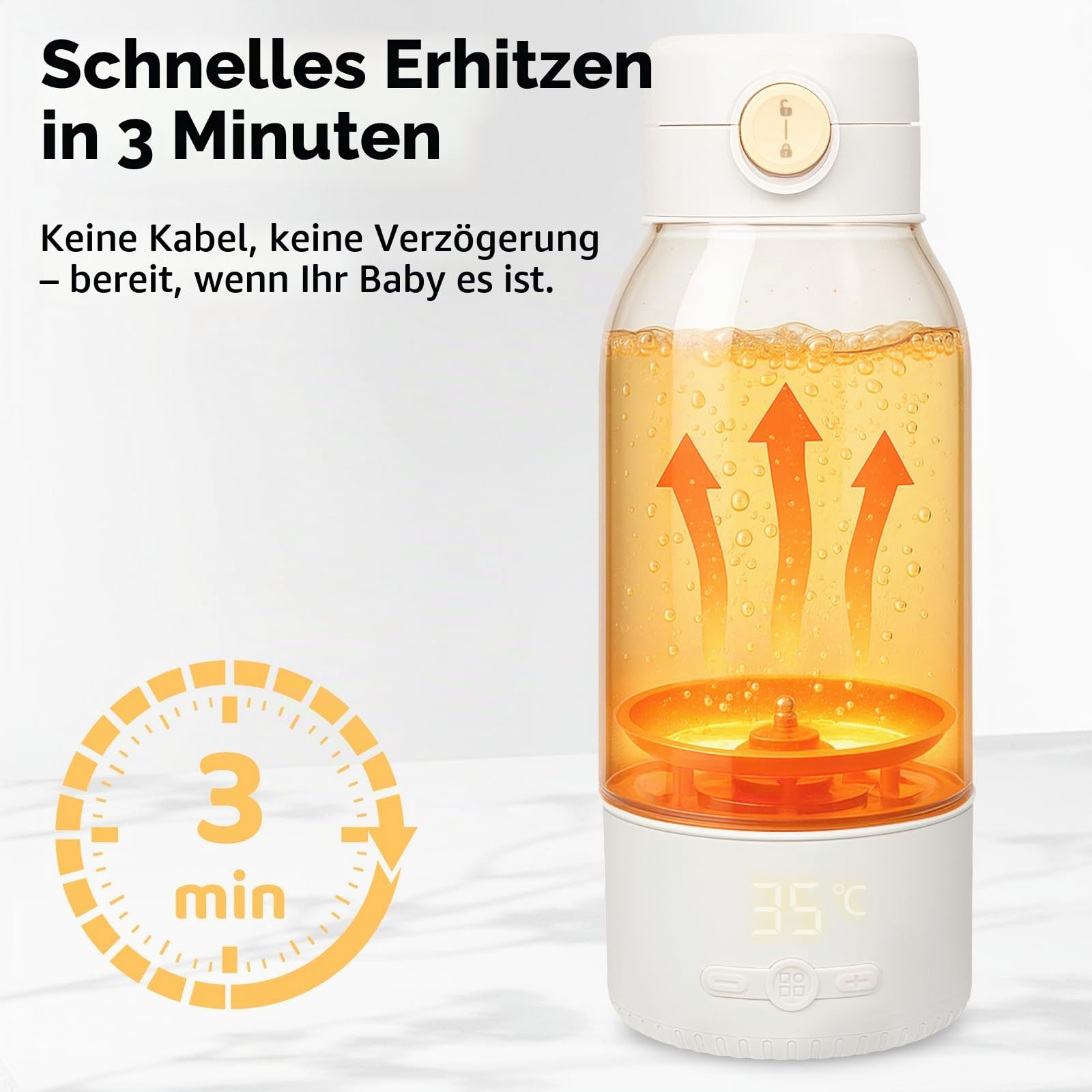 Tragbarer Flaschenwärmer Baby Unterwegs - Große 500ml Kapazität, Pasteurisierung, Kindersicherung gegen, 24 Stunden konstante Temperatur für den Ganzen Tag, Schnelles Aufheizen Muttermilch und Wasser | Große 500ml Kapazität, Pasteurisierungsfunktion, Kind