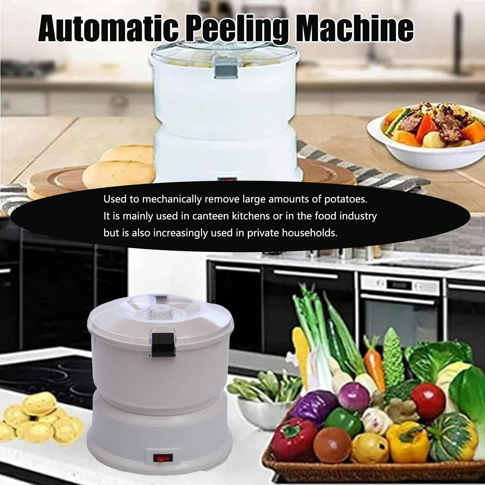 Pelador de Patatas eléctrico 2 en 1 de 85 W, pelador de Patatas eléctrico, pelador automático de Patatas, peladora Comercial de Frutas y Verduras