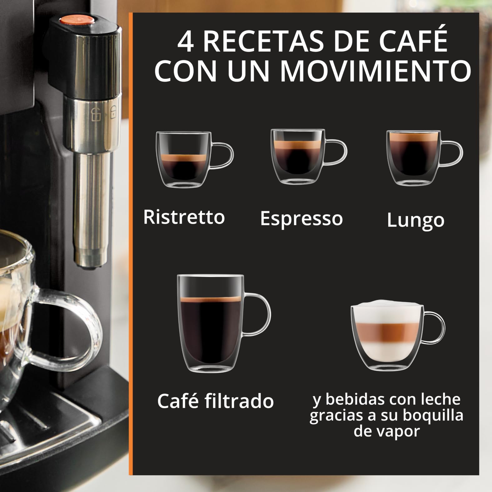 Krups Harmony, Cafetera Superautomática, 4 Bebidas de café y leche, Espumador De Leche, Limpieza automática, Funcioón de doble taza, Compacta, Color carbón, EA508BE0