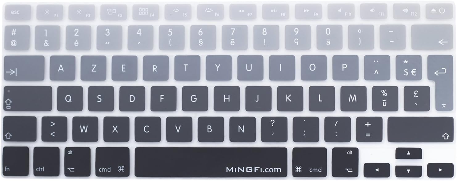 MiNGFi French AZERTY Silicone Keyboard Cover for MacBook Pro/Air (2008-2015) Model A1278 A1286 A1369 A1398 A1425 A1466 A1502 EU/ISO Keyboard layout - Grey Gradient