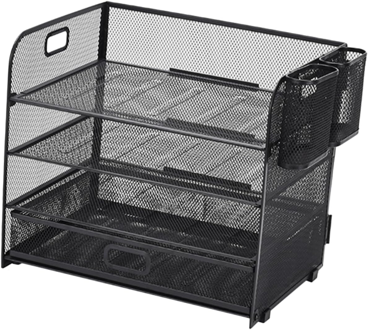 Mesh File Organizer Desktop Document Tray Iron Storage Rack for Office Home Includes Pen Holders for Efficient File Management