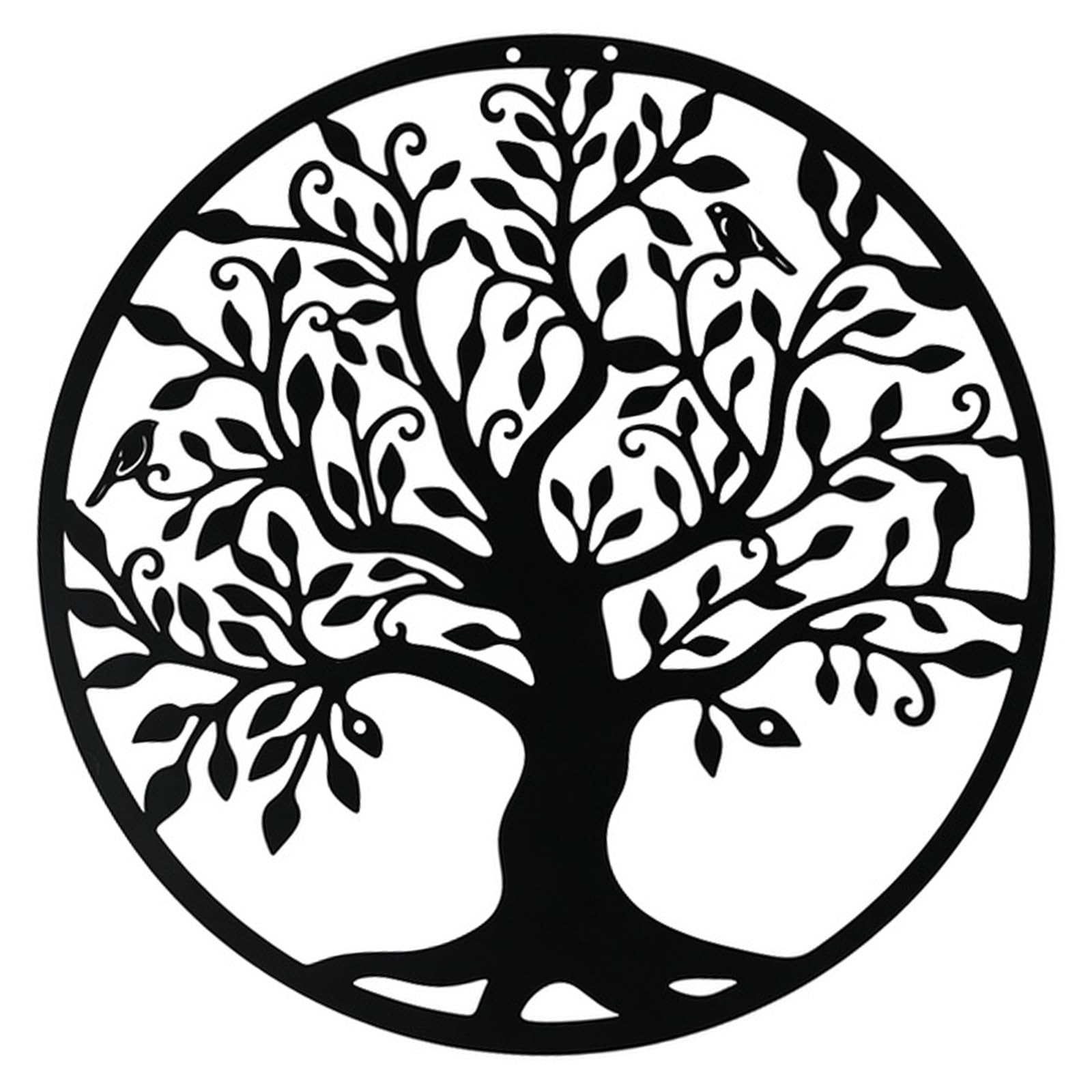 Round Metal Tree of Life Wall Art, Black Iron Silhouette Wall Decor for Living Room Bedroom Hallway, Rustic Outdoor Garden Wall Art Hanging Ornaments Home Decoration