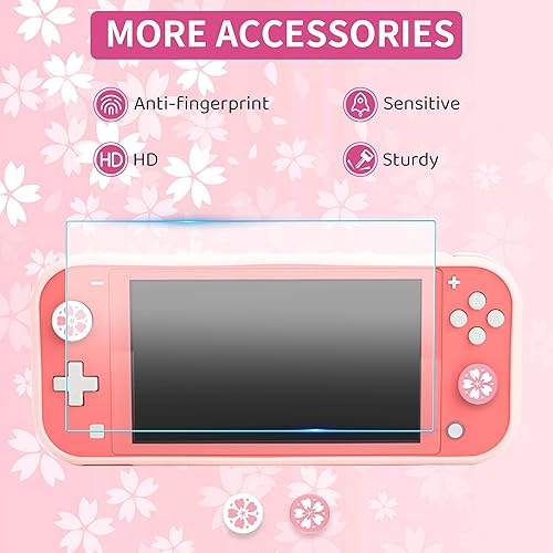 Miniatura 6 de FUNDIARY Funda de transporte Sakura rosa para Nintendo Switch Lite, lindo kit de accesorios de viaje para niña con bolsa de almacenamiento delgada y