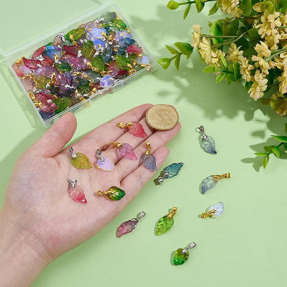 PH PandaHall 112pcs Crystal Leaf Charms Pendants 7 Styles Crystal Glass Charms Leaf Shape Dangle Charm Glass Leaves Pendants for DIY Earring Bracelet Necklaces Crafting Jewelry Making Valentine's Day - Image 3