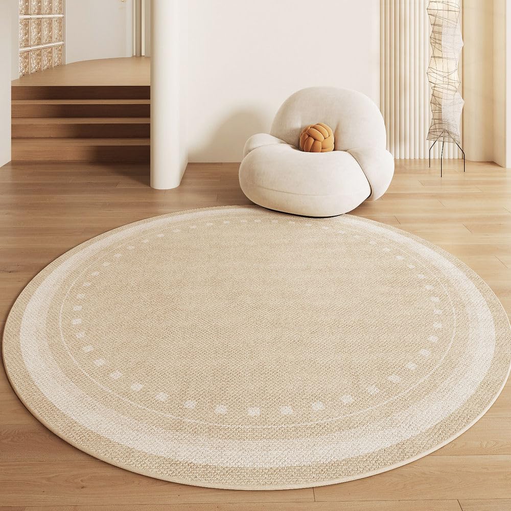 Tapis rond lavable style crème salon chambre épais 160x160