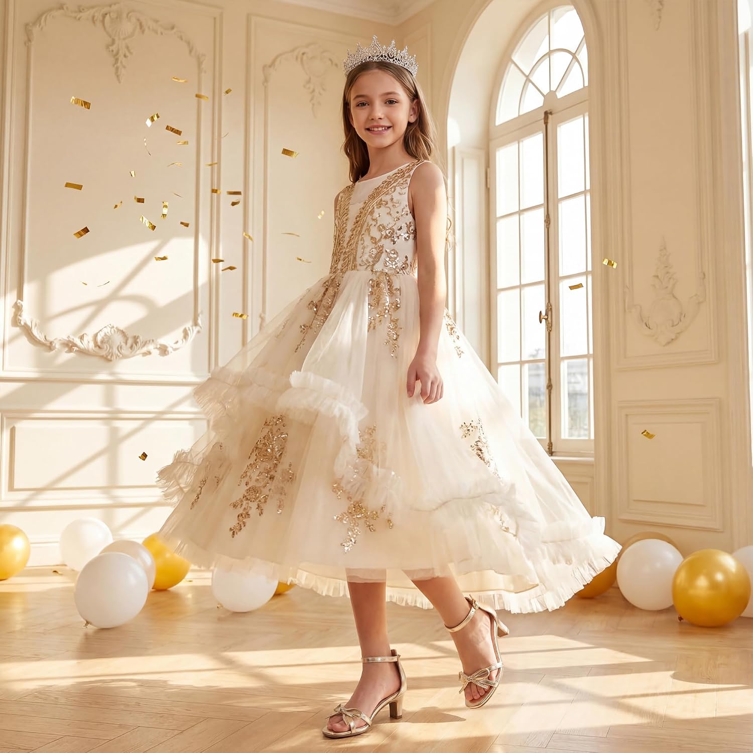 Furdeour Heels for Girls Dress Shoes Bow Sansals Flower Girl Big Kids Teen